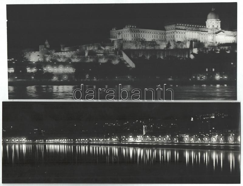 cca 1970 Budapest éjszaka, 2 db vintage fotó, 10,2x30 cm és 12x29,2 cm