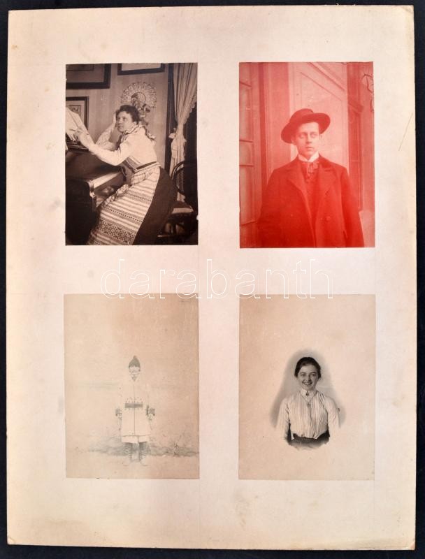 cca 1890 Viseletek, 8 db vintage fotó, 11x8 cm, karton (kétoldalasan felragasztott fényképekkel) 32,7x25 cm