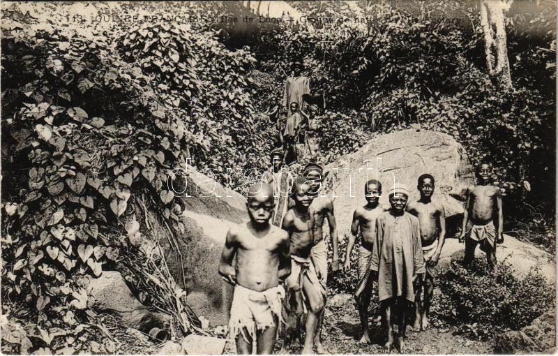 Guinee Francaise, Iles de Los, Groupe de natifs de l'Ile Factory / French Guinea, Los Islands, group of natives of Factory Island, Francia Guinea, bennszülöttek a Factory szigeten.