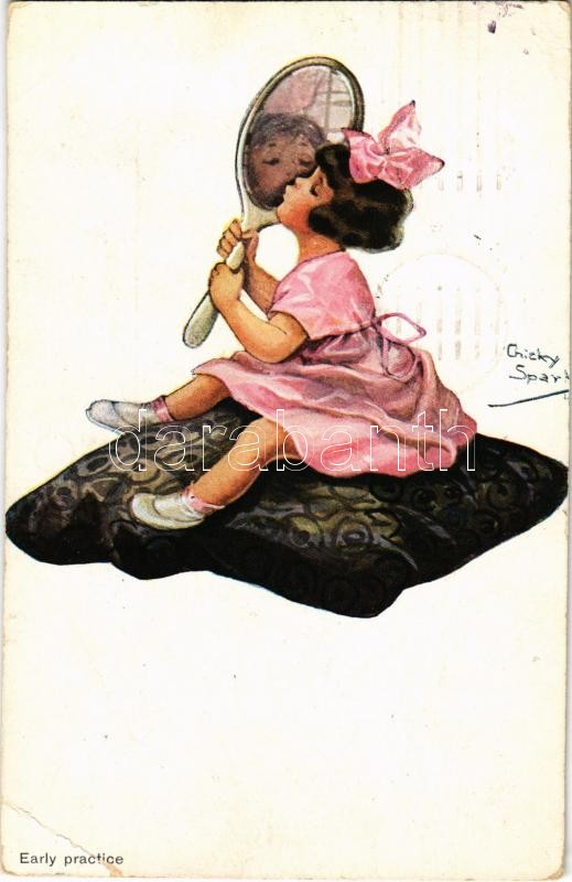 1922 Early practice. Child kissing the mirror. No. 611. s: Chicky Spark, 1922 Korai gyakorlás. No. 611. s: Chicky Spark