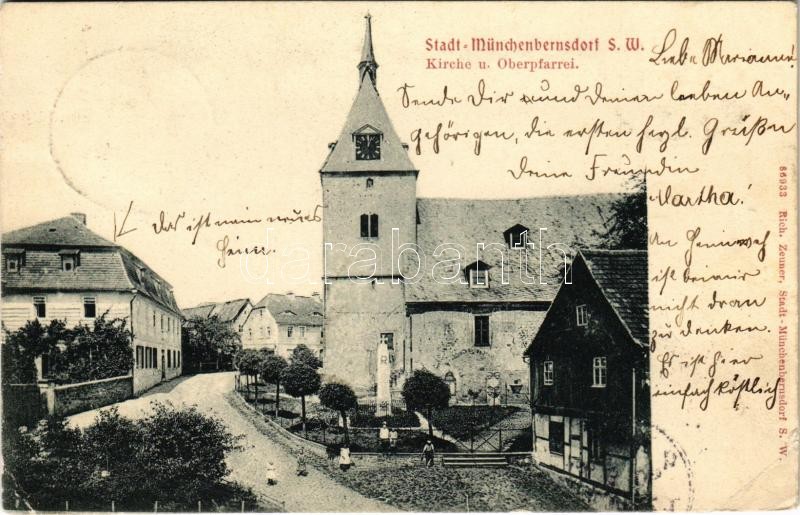 1905 Münchenbernsdorf, Kirche u. Oberpfarrei. Verlag Rich. Zeuner / church and parish