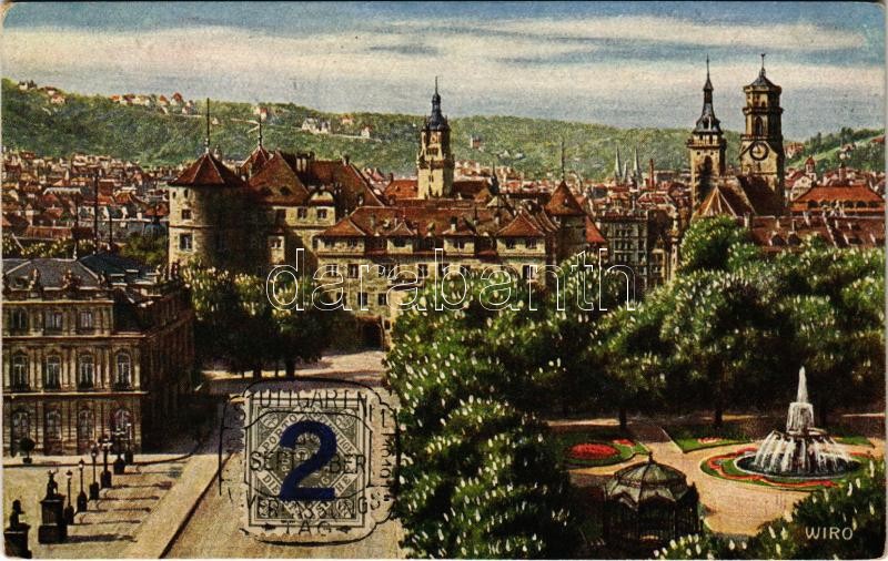 1919 Stuttgart, square, park. Künstler-Karte "Wiro" Serie Stuttgart Nr. 2695. B. TCV card s: Wiro