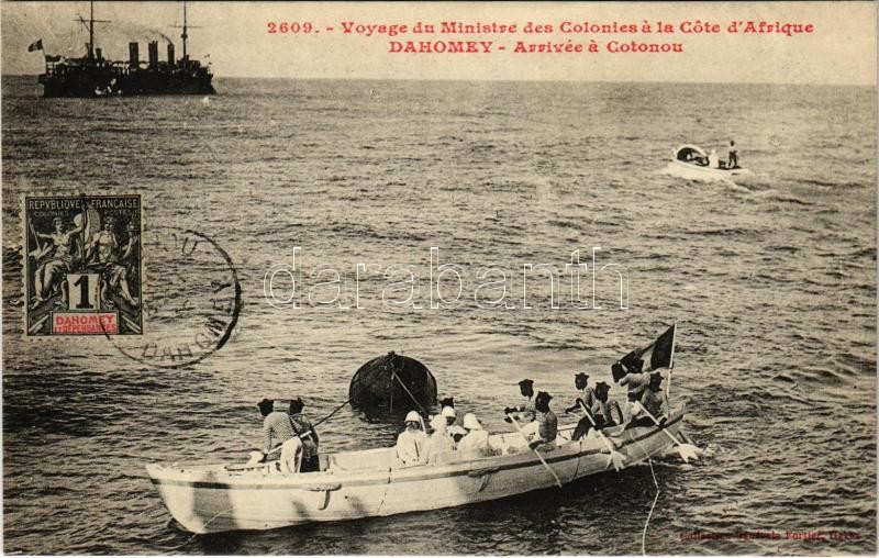 Cotonou, Arrivée, Voyage du Ministre des Colonies á la Cote d'Afrique / travel of the Minister of Colonies to the Coast of Africa, ship