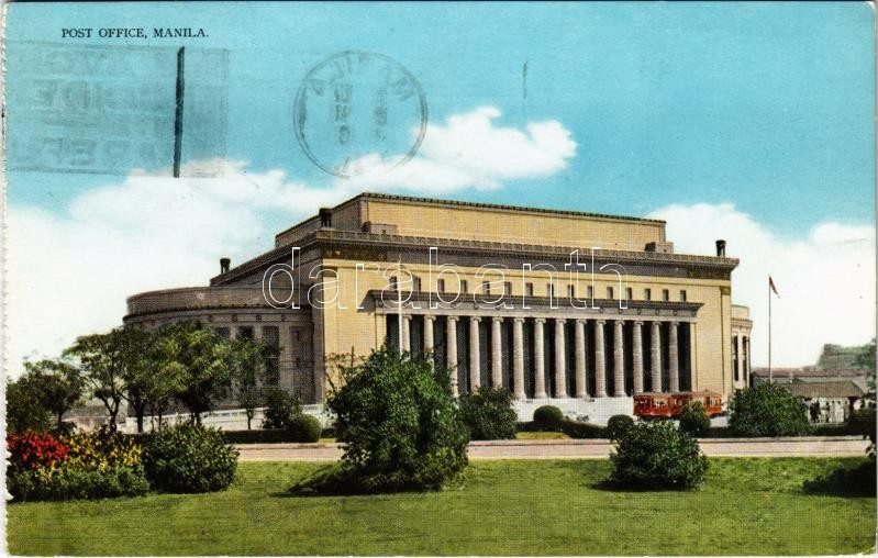 1930 Manila, Post Office, tram - from postcard booklet