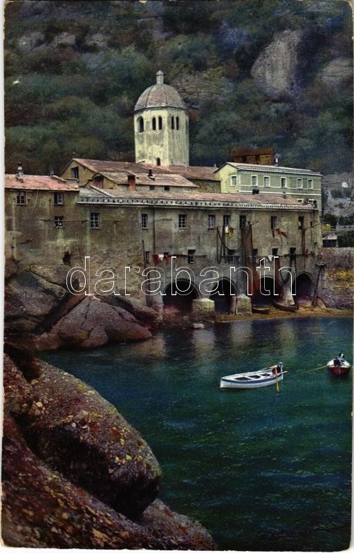 1915 San Fruttuoso, abbey, boats