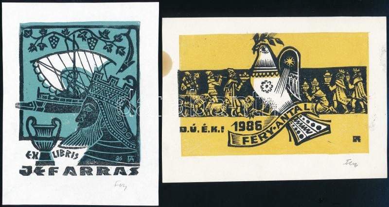 Fery Antal 1908 1994 ssz. 2 db kisgrafika Ex libris jef Arras