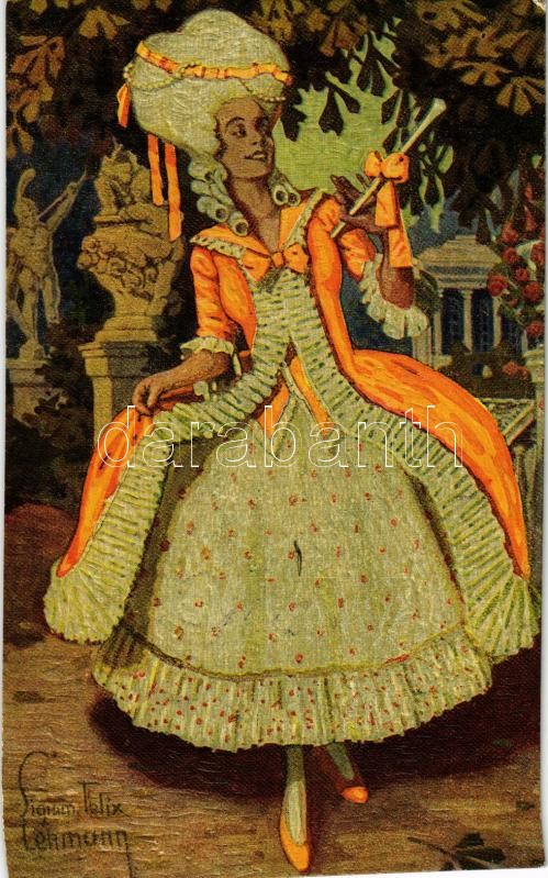 In Erwartung / Baroque lady art postcard. Degi Nr. 1013. s: Sigm. Felix Lehmann, Barokk hölgy művész képeslap. Degi Nr. 1013. s: Sigm. Felix Lehmann