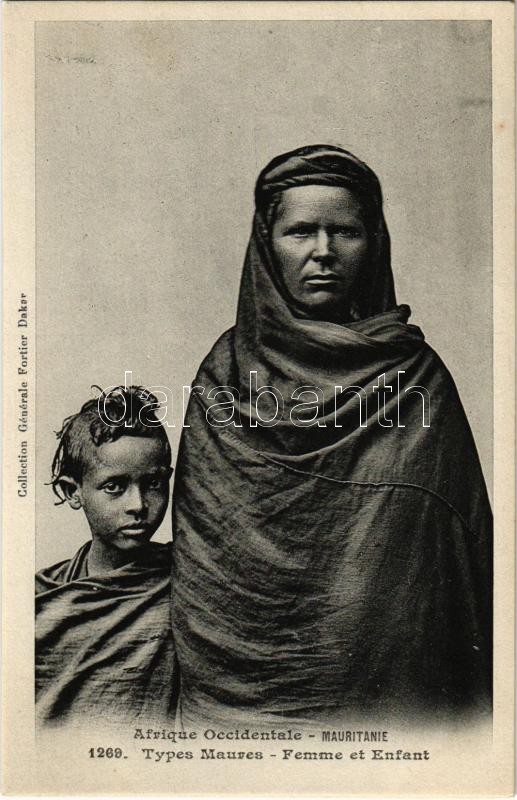 Nő gyermekkel, Mauritius-i folklór, Mauritanie, Types Maures, Femme at Enfant / woman and child, Mauritanian folklore