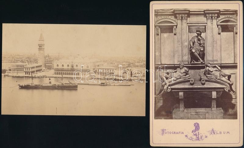cca 1860 Firenzében és Velencében készült 2 db vintage fotó, 10,5x16,2 cm