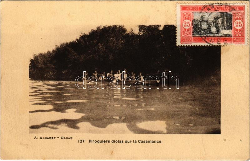 1929 Piroguiers diolas sur la Casamance / river, canoes,TCV card