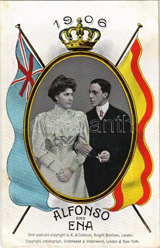 1906 King Alfonso and Queen Ena, 1906 Alfonz király és Ena (Eugénia) királynő.