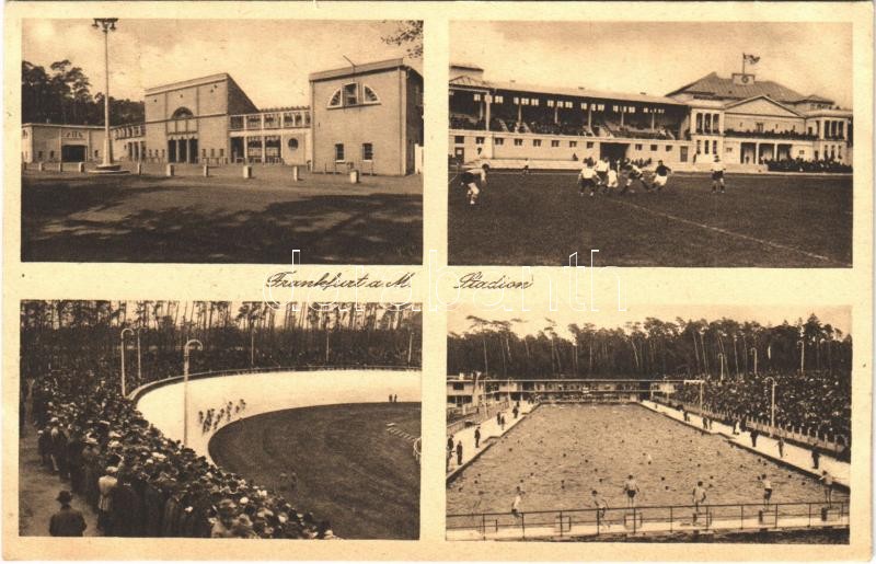 1931 Frankfurt am Main Stadion / sports stadium, football field, bicycle track race, swimming pool, 1931 Frankfurti stadion különböző sportpályái.