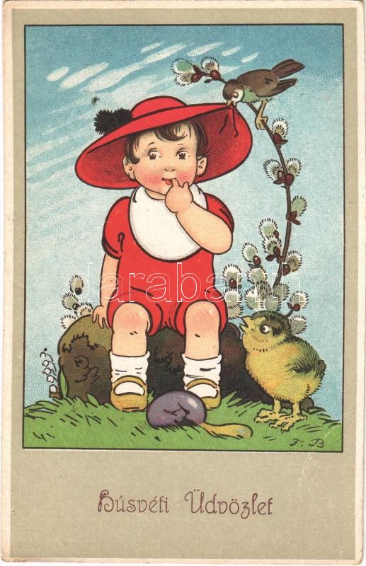 1924 Easter greeting card. Serie 309. s: F. B., 1924 Húsvéti üdvözlet Serie 309. s: F. B.
