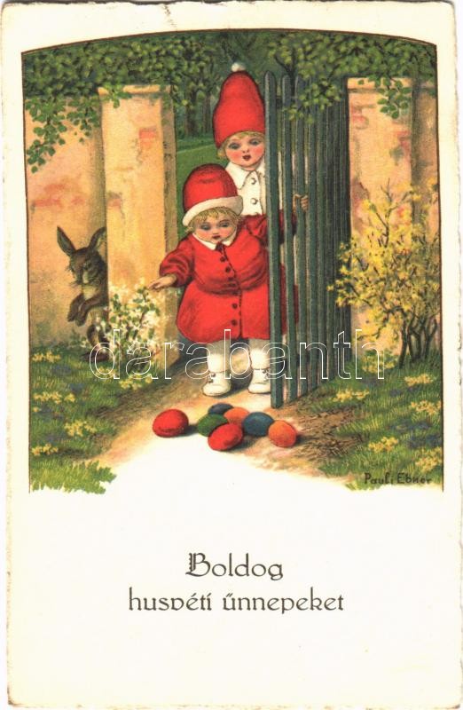 1932 Boldog Húsvéti Ünnepeket. s: Pauli Ebner, 1932 Easter greeting Children art postcard s: Pauli Ebner