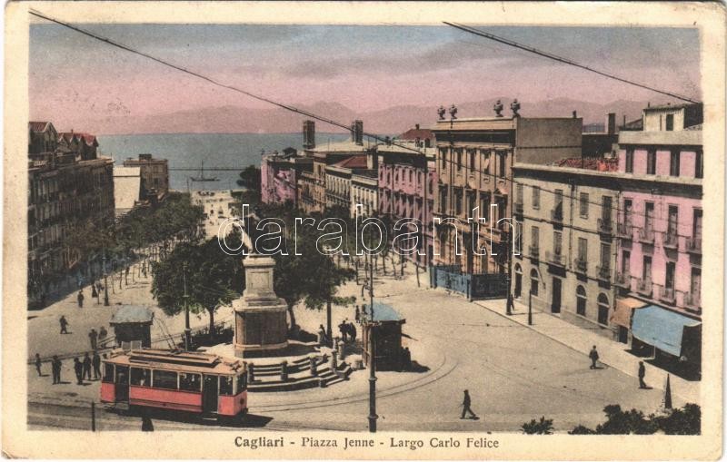 1929 Cagliari, Piazza Jenne, Largo Carlo Felice / street view, tram