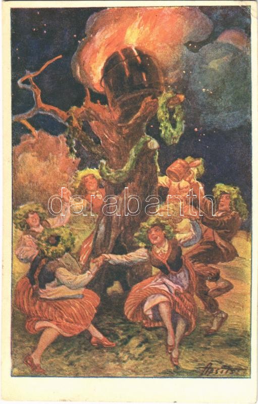 1931 Latvian folklore art postcard s: A. Apsitis, 1931 Latviai folklór művészi képeslap. s: A. Apsitis