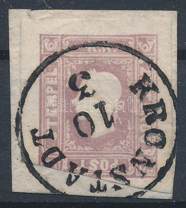 Type II, purple Newspaper stamp, cut in on lower part on piece 