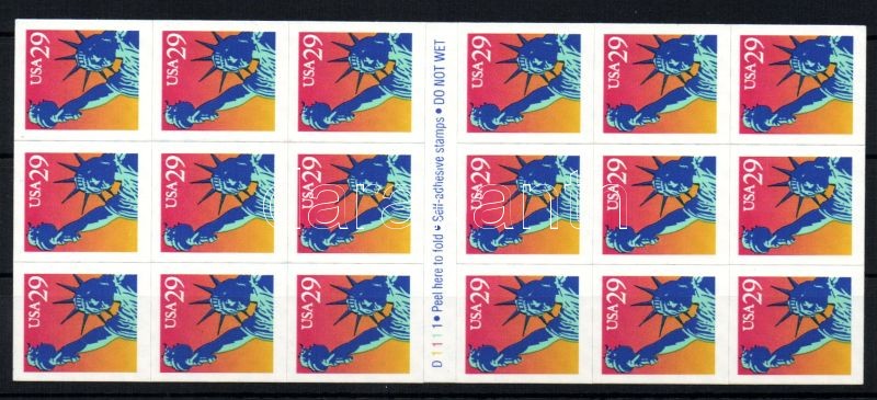 Definitive - Statue of Liberty sheet of a stamp booklet, sticker F-Bl., Forgalmi - Szabadságszobor öntapadós bélyegfólia, Freimarke: Freiheitsstatue selbstklebend Folienblatt