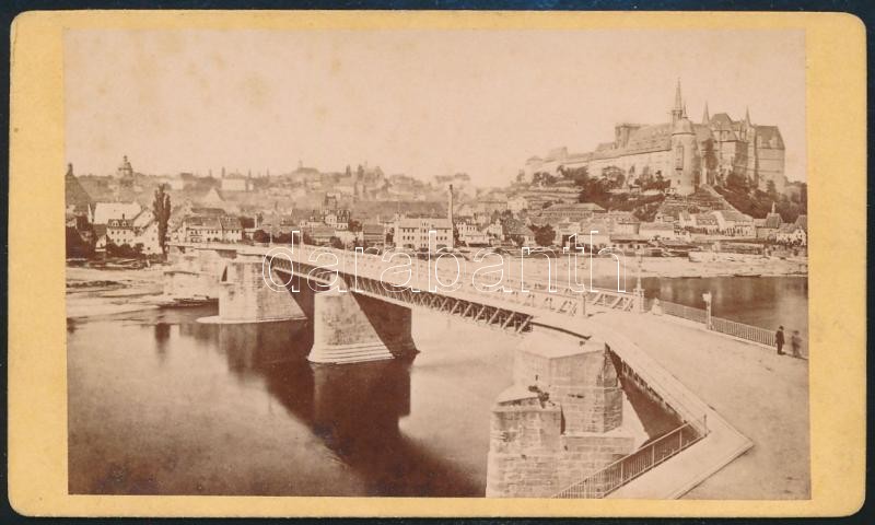 cca 1870 Meissen városról készült, vizitkártya méretű, keményhátú vintage fotó, 6x10,2 cm
