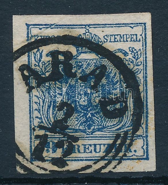 9kr HP III dark blue, plate flaw and paper crease 