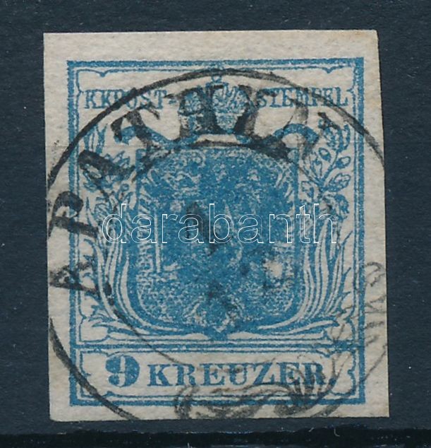 9kr HP IIb greyish blue, highlighted middle part and plate flaw 