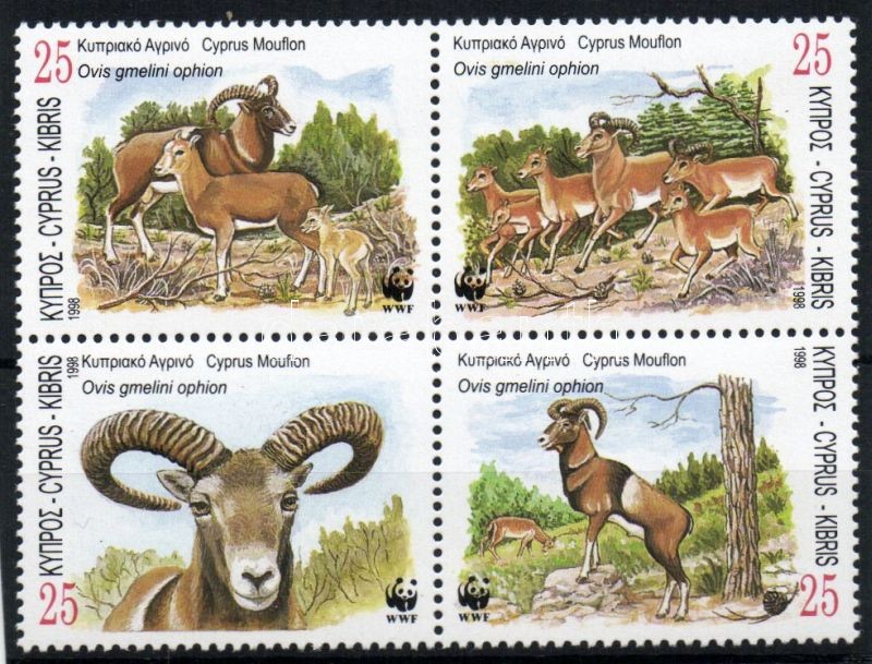 WWF ciprusi vadjuh négyestömb, WWF Cypriot mouflon block of 4, WWF Zypern-Mufflon Viererblock