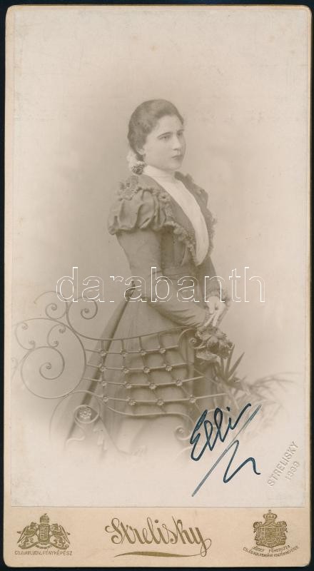1899 Budapest, Strelisky Lipót (1807-1905) osztrák császári és magyar királyi udvari fényképész műtermében készült, keményhátú vintage fotó, 20,6x11,2 cm