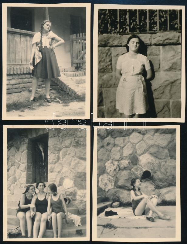 1947 Verőce, 4 db vintage fotó feliratozva, datálva (a Kinszki hagyatékból, de vélhetően Kinszki Imréné felvételei), 6×4,5 cm