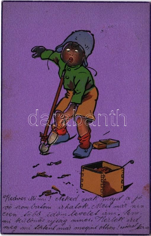 1905 Boy smoking a pipe, humour