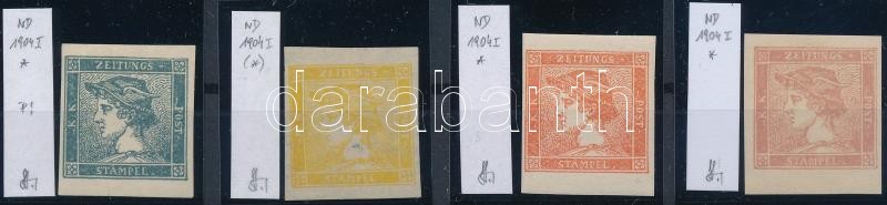 4 Newspaper stamps reprint. Identification: Strakosch, Hírlapbélyeg 4 db 1904-es újnyomata. Azonosítás: Strakosch