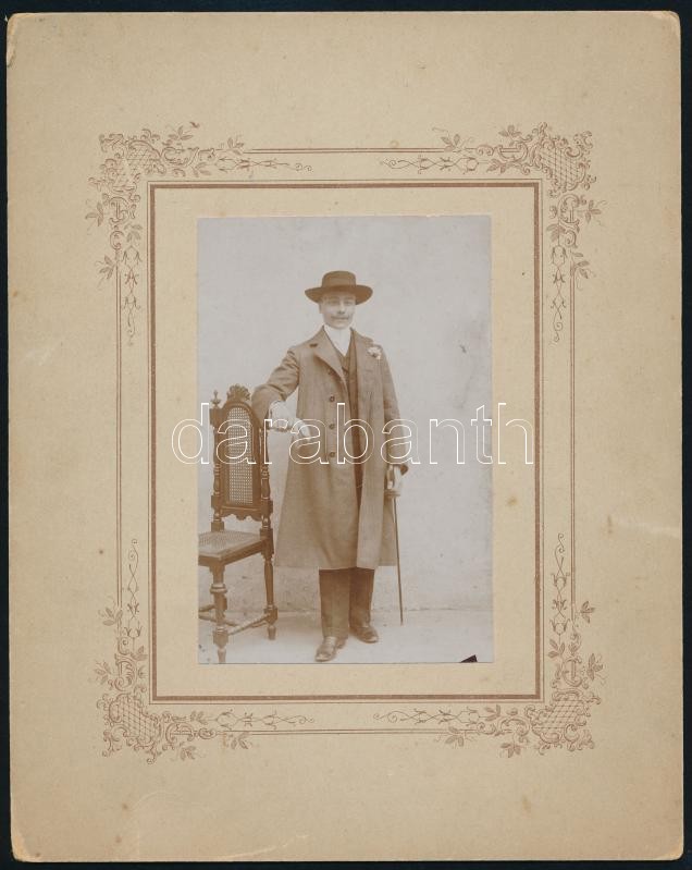 1908 Nagy Jánosról legénykorában készült vintage fotó, feliratozva, 20x15,8 cm