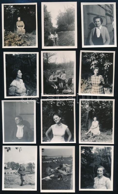 cca 1955 Kinszki Imréné és Kinszki Judit felvételei egymásról és a barátokról, minden kép datálva, 12 db vintage fotó, 5,8x4,6 cm
