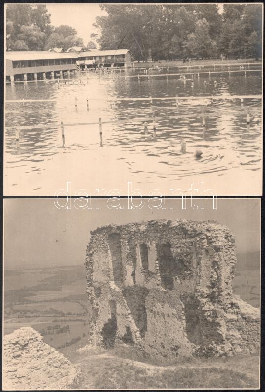 cca 1925 Sümeg, Rezi, Nagyvázsony feliratú (eredetileg fényérzékeny fotópapírokat tároló) tasakban fellelt 3 db vintage fotó, 17x22,8 cm