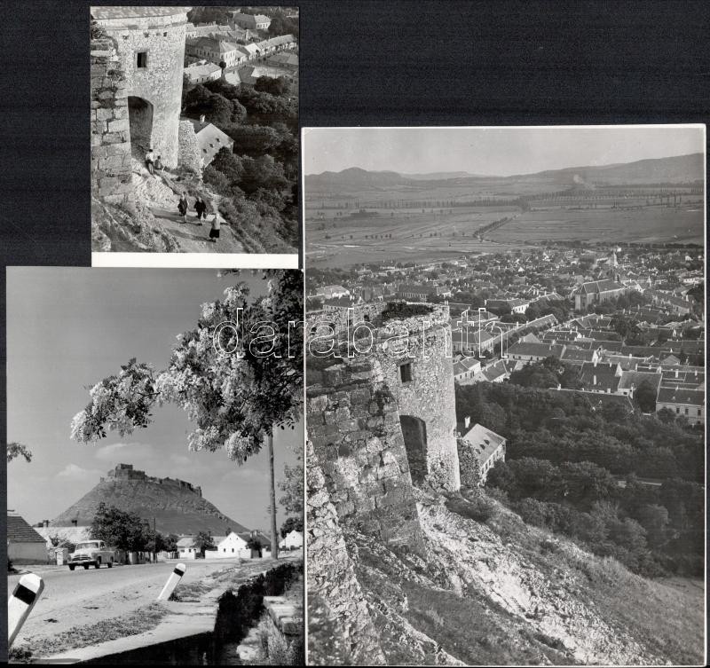 cca 1967 Sümegi vár, 3 db vintage fotó, az egyik feliratozva, 12x9 cm és 24x18 cm között