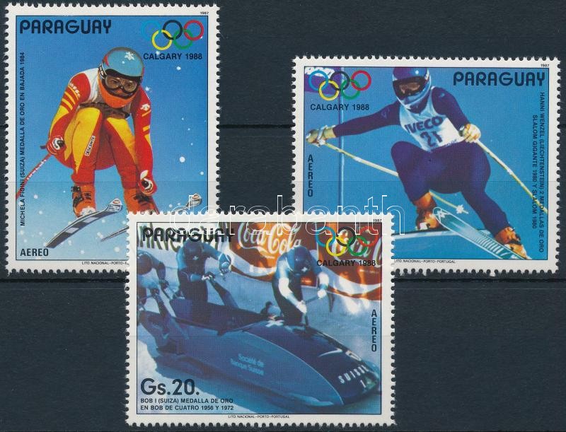 Téli olimpia, 1988 3 érték + kisív, Winter Olympics 1988 3 stamps + mini sheet