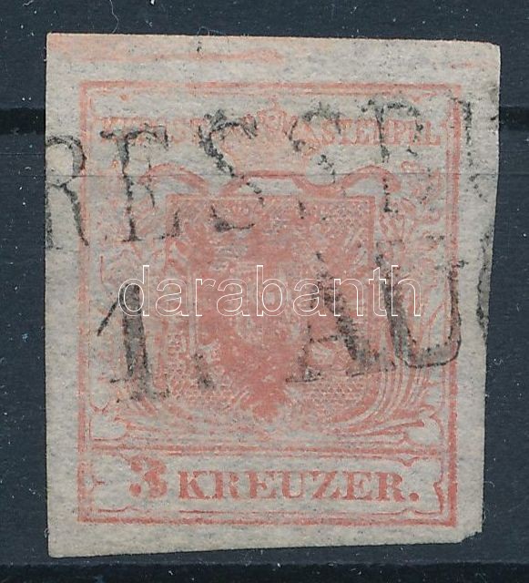 3kr HP Ia3 light rose with slightly highlighted middle part on 0,07 mm paper, Balken 