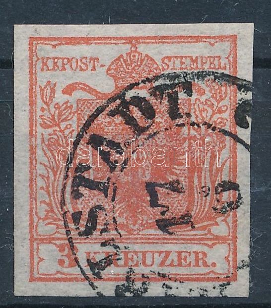 3kr HP Ia fresh red, on 0,07 mm paper, with nice margins 