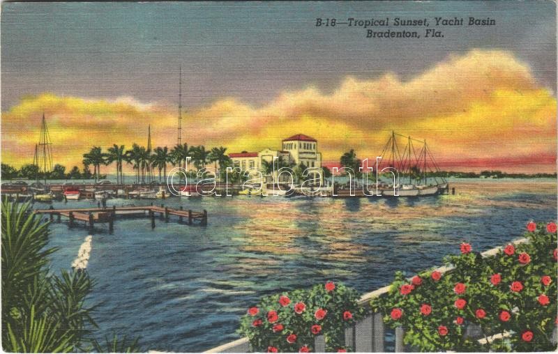 1958 Bradenton (Florida), tropical sunset, yacht basin, boats