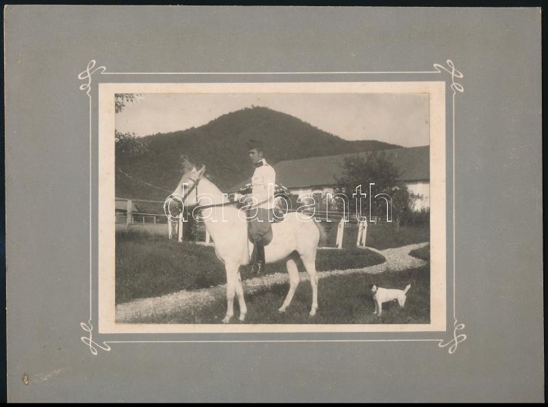 1913 Őrjáratos alakulat: katona, ló és kutya, feliratozott, datált vintage fotó, 12x16,3 cm, karton 21x28 cm