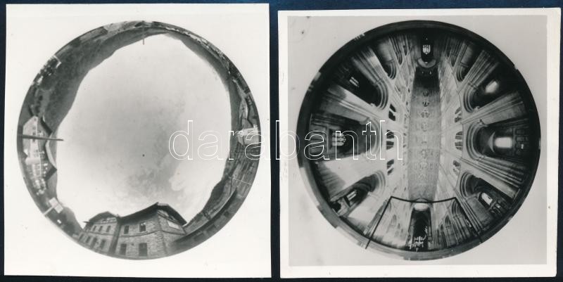 cca 1975 A 360 fokos körfényképezés illusztrációi, 2 db jelzés nélküli vintage fotó dr. Sevcsik Jenő (1899-1996) fényképész, szaktanár, szakíró hagyatékából, 8,5x8 cm