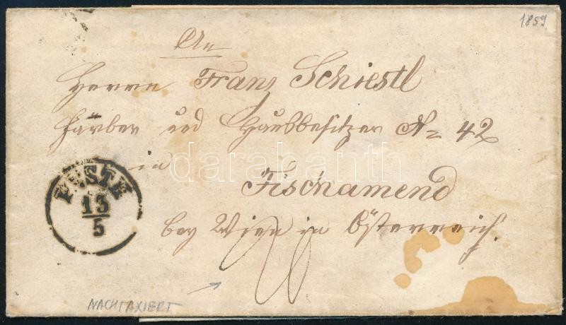 1859 Cover with 20kr postage due to Fischamend, 1859 Levél 20kr portóval 