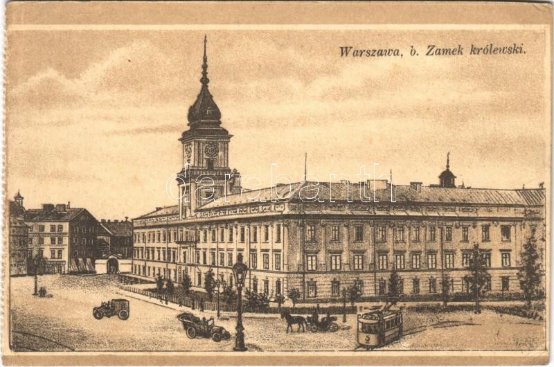1915 Warszawa, Varsovie, Warschau, Warsaw; Zamek królewski / royal castle, tram, automobile