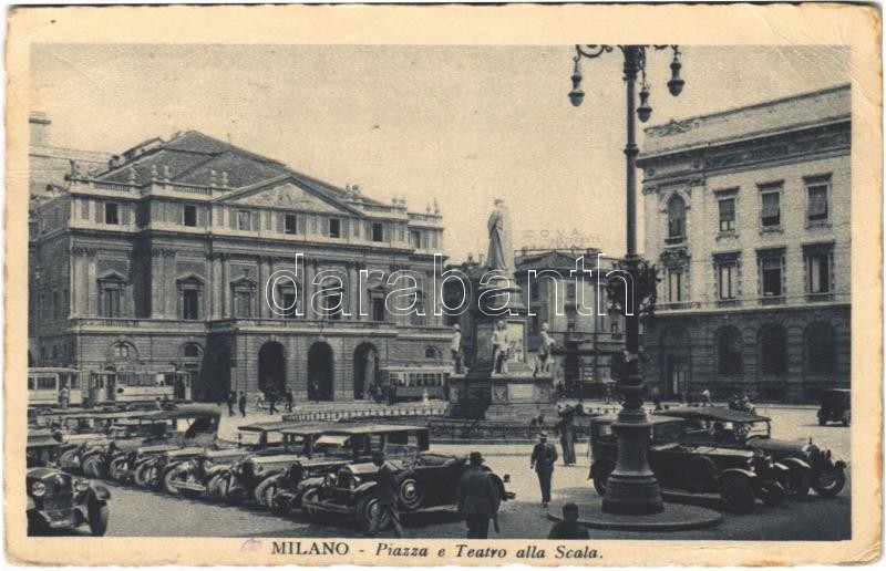 1930 Milano, Milan; Piazza e Teatro alla Scala / square, opera house, theatre, tram, automobiles