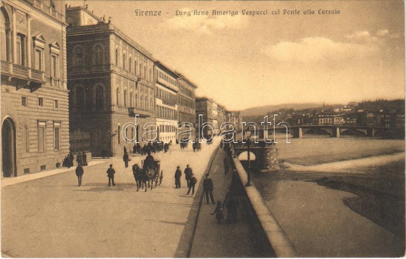 Firenze, Lung'Arno Amerigo Vespucci col Ponte alla Carraia / street view, bridge