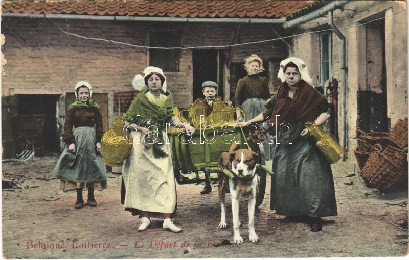 Belgique Laitieres, Le Depart de la Ferme / Belgian folklore, milkmaids, Belga tejesasszonyok