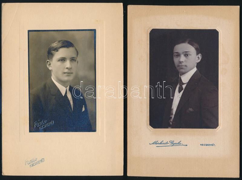 cca 1925 Kecskemét, 2 db vintage fotó két kecskeméti fényképész műterméből, 16x10,5 cm