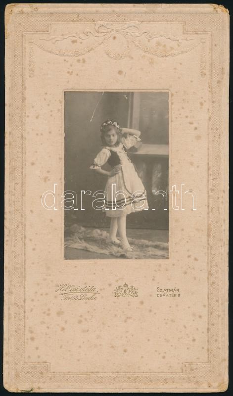 cca 1910 Szatmár, Friss Lenke fényképész műtermében készült, keményhátú vintage fotó, 23x13,5 cm