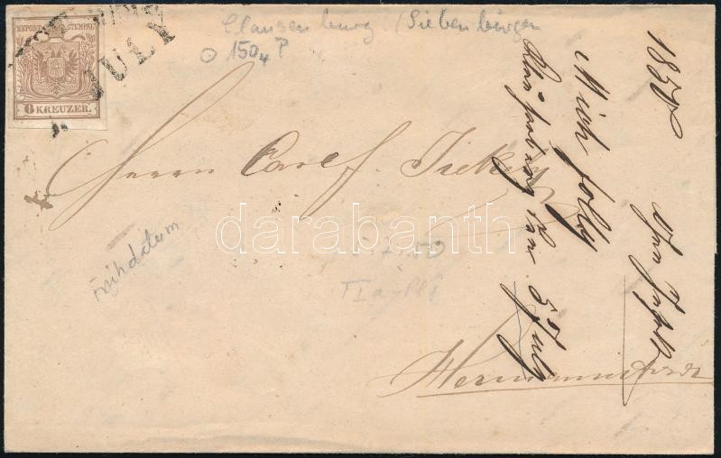 1850.07.05. 6kr HP I. with plate flaws, on domestic cover rare 