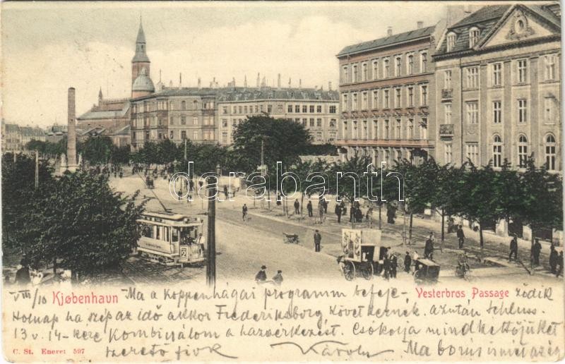 1904 Copenhagen, Kobenhavn; Vesterbros Passage / street view, tram