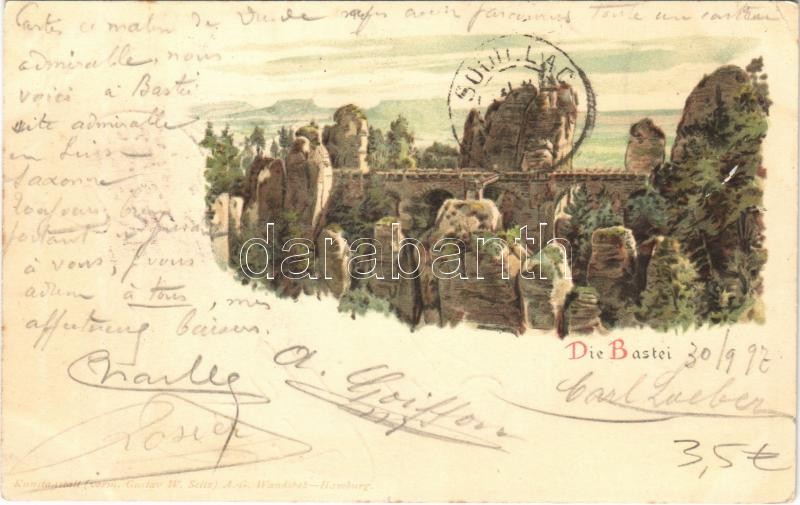 1897 (Vorläufer!) Rathen, Sächsische Schweiz, Die Bastei. Kunstanstalt A.-G. Wandsbek litho